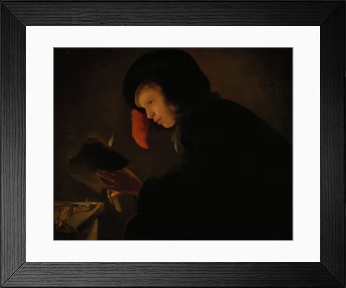 Framed Print : Young Man by Candlelight, by Christiaen Dusart, 1645, Dutch painting, oil on canvas Framed Print : Young Man by Candlelight, by Christiaen Dusart, 1645, Dutch painting, oil on canvas