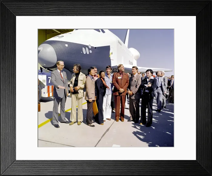 Framed Print : Star Trek television cast members at the roll out of the Space shuttle prototype Enterprise Framed Print : Star Trek television cast members at the roll out of the Space shuttle prototype Enterprise