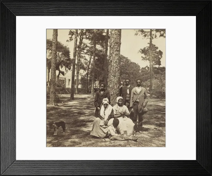 Framed Print : Previously enslaved African American men, women, and a young child, on St. Helena Island, 1863-66 Framed Print : Previously enslaved African American men, women, and a young child, on St. Helena Island, 1863-66
