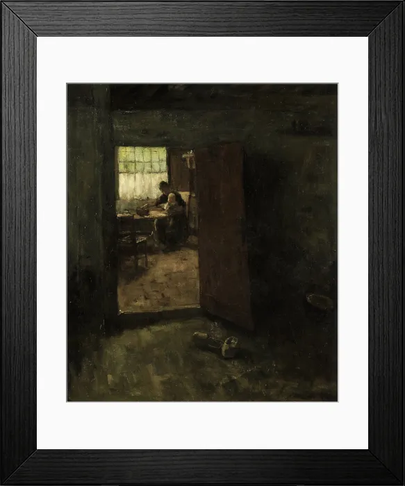 Framed Print : Peasant Woman and Child, by Jacob Simon Hendrik Kever, c. 1880-1907. Dutch painting, oil on canvas