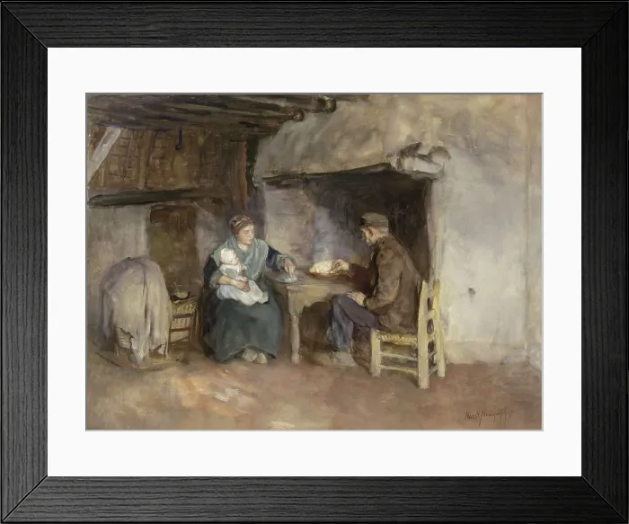 Framed Print : Lunch in a Farmer's Family, by Albert Neuhuys, 1895. Dutch watercolor painting. Wife, baby and father at midday meal of steaming potatoes. (BSLOC_2016_1_44)