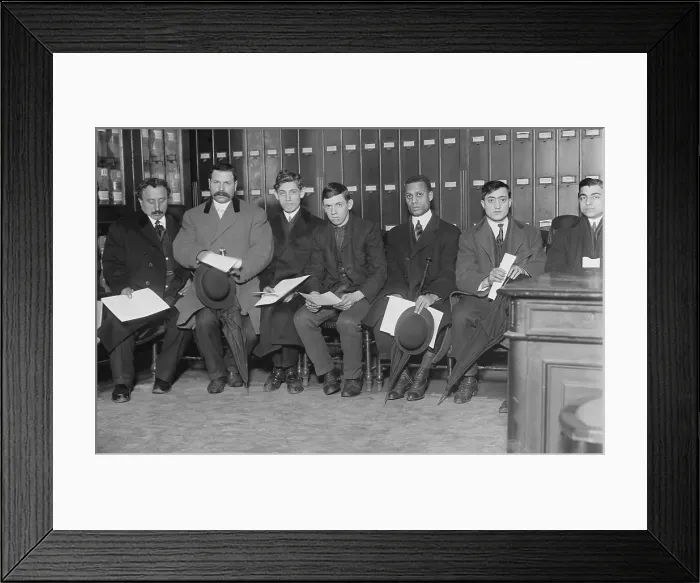 Framed Print : Immigrant candidates for naturalization seated with their papers in New York City government office, Feb. 1910 (BSLOC_2018_1_86) Framed Print : Immigrant candidates for naturalization seated with their papers in New York City government office, Feb. 1910 (BSLOC_2018_1_86)