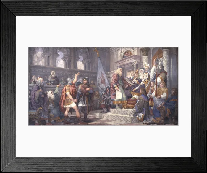 Framed Print : Alliance Oath between the Venetian Republic and bishop Giovanni, by Giovanni Demin, 1839, 19th century, fresco - Italy, Veneto, Belluno, City Hall. Whole artwork view Framed Print : Alliance Oath between the Venetian Republic and bishop Giovanni, by Giovanni Demin, 1839, 19th century, fresco - Italy, Veneto, Belluno, City Hall. Whole artwork view