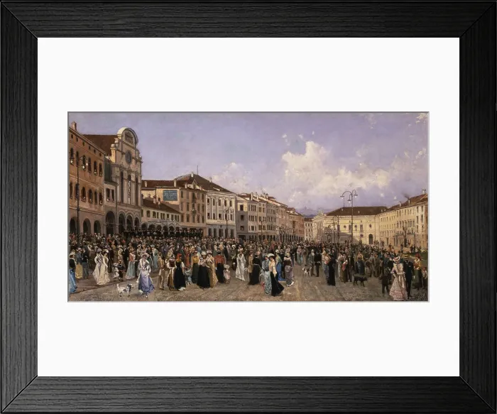 Framed Print : Marching Band Concert in Campitello Square, by Alessandro Seffer, 1901, 20th Century, oil on canvas - Italy, Veneto, Belluno, Civic Museum. Whole artwork view