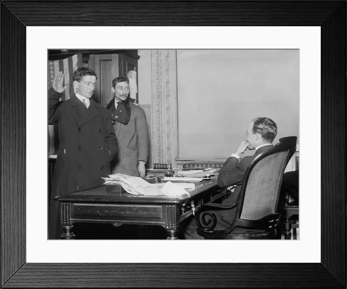Framed Print : Judge in chambers swearing in a new citizen, in New York City, Feb. 1910. (BSLOC_2018_1_87) Framed Print : Judge in chambers swearing in a new citizen, in New York City, Feb. 1910. (BSLOC_2018_1_87)