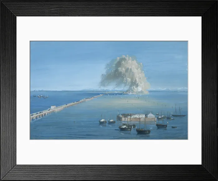 Framed Print : Blowing of a Mine in San Giuliano, by Luigi Querena, 1848 - 1849, 19th Century, tempera on canvas
