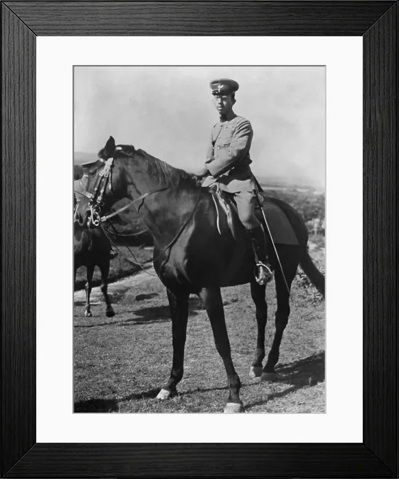 Framed Print : Crown Prince Hirohito, of Japan, on horseback, c. 1920. Emperor Showa was the 124th Emperor of Japan reigning from 1926-1989 (BSLOC_2017_2_74) Framed Print : Crown Prince Hirohito, of Japan, on horseback, c. 1920. Emperor Showa was the 124th Emperor of Japan reigning from 1926-1989 (BSLOC_2017_2_74)
