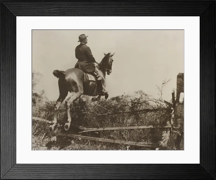 Framed Print : President Theodore Roosevelt jumping on his stallion, Bleistein, Chevy Chase Club, 1902 Framed Print : President Theodore Roosevelt jumping on his stallion, Bleistein, Chevy Chase Club, 1902