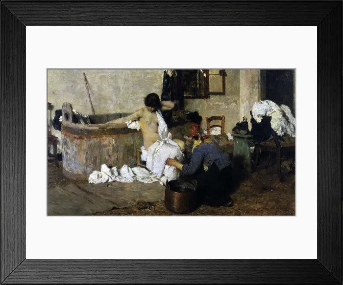 Framed Print : After the Bath, by Giacomo Favretto, 1884, 19th Century, oil on canvas, 55 x 96 cm - Italy, Lazio, Rome, National Gallery of Modern and Contemporary Art, GNAM. Whole artwork view