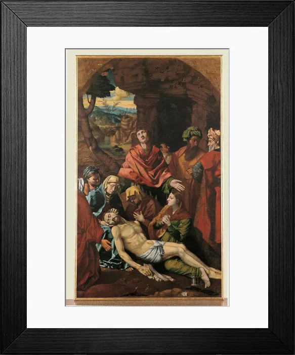 Framed Print : Mourning Jesus, by Monogrammista F.V. 16th Century, canvas, - Italy, Trentino Alto Adige, Trento, Buonconsiglio Castle. All