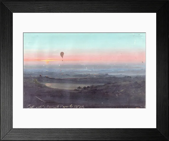 Framed Print : Balloon Ascension in the Roman Countryside, by Ippolito Caffi, 1847, 19th Century, tempera on paper - Italy, Veneto, Treviso, Civic Museum. Whole artwork view Framed Print : Balloon Ascension in the Roman Countryside, by Ippolito Caffi, 1847, 19th Century, tempera on paper - Italy, Veneto, Treviso, Civic Museum. Whole artwork view