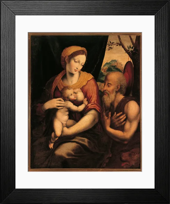 Framed Print : The Virgin and Child Adored by St Jerome, by Morales Luis de, about, 16th Century, cm 86 x 71 - Italy, Lazio, Rome, Palazzo Koch, Gualino collections Framed Print : The Virgin and Child Adored by St Jerome, by Morales Luis de, about, 16th Century, cm 86 x 71 - Italy, Lazio, Rome, Palazzo Koch, Gualino collections