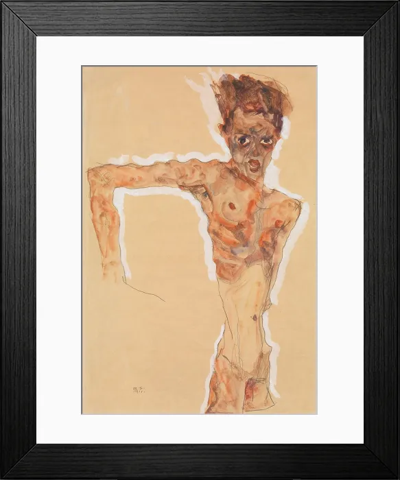Framed Print : Self-Portrait, by Egon Schiele, 1911, Austrian Expressionist watercolor, painting
