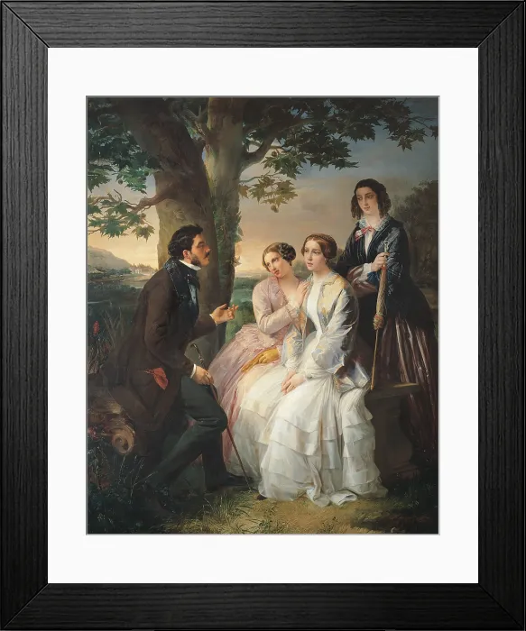 Framed Print : The Story (Severino Bonora Talking with Three Ladies in Pillnitz), by Antonio Muzzi, 1856 - 1856, 19th Century, - Italy, Emilia Romagna, Bologna, private collection