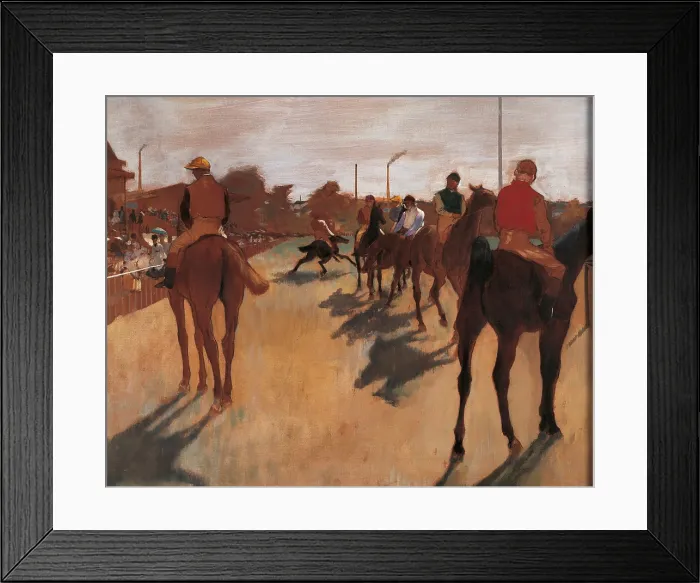 Framed Print : Race Horses in Front of Stands, by Edgar Degas, 1866 - 1868, 19th Century, oil on canvas, 46 x 81 cm - France, Paris, Muse d'Orsay. Detail Framed Print : Race Horses in Front of Stands, by Edgar Degas, 1866 - 1868, 19th Century, oil on canvas, 46 x 81 cm - France, Paris, Muse d'Orsay. Detail