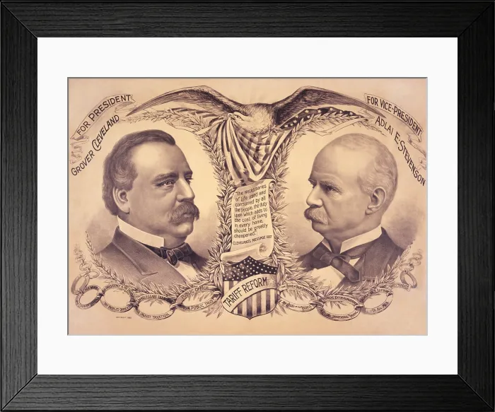 Framed Print : Poster for the 1892 Presidential election with candidates Grover Cleveland and Adlai E. Stevenson