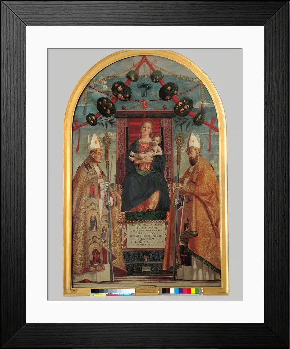 Framed Print : Madonna Enthroned with Child and Saints Zeno and Nicholas, by Francesco Morone, about, 16th Century, cm 192 x 125 - Italy, Lombardy, Milan, Brera art gallery. All