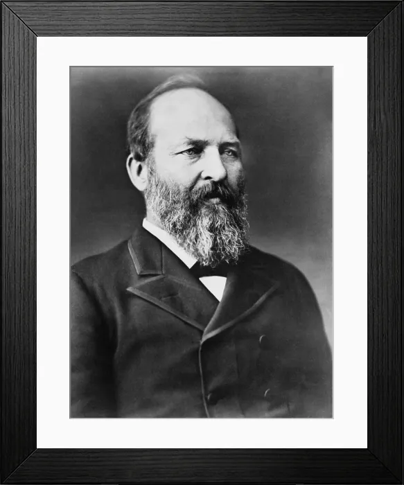 Framed Print : President James Garfield, 1881, the 20th US President. He was in office less than 4 months, when he was shot by Charles J. Guiteau, a disgruntled office seeker