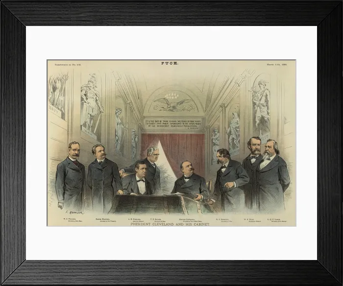 Framed Print : President Grover Cleveland and his cabinet, March 1885, PUCK Magazine illustration