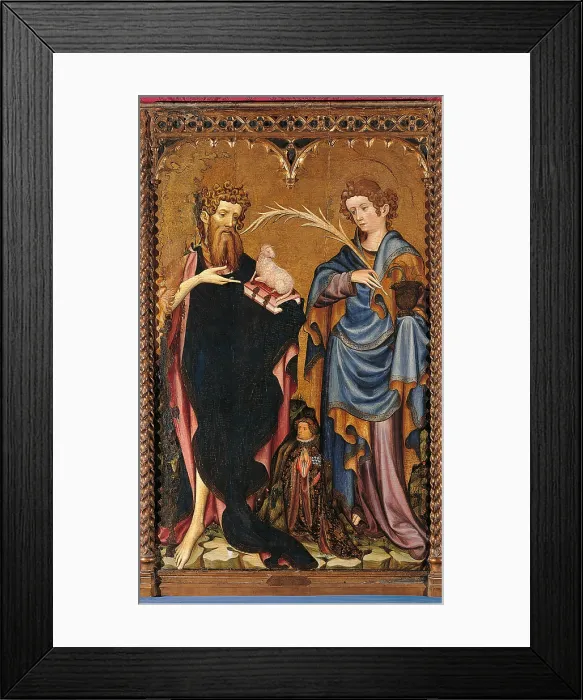 Framed Print : St John the Baptist and St John the Evangelist with a Donor, by Master of the International Gothic Style, Unknown, - Spain, Comunidad de Madrid, Thyssen-Bornemisza Collection