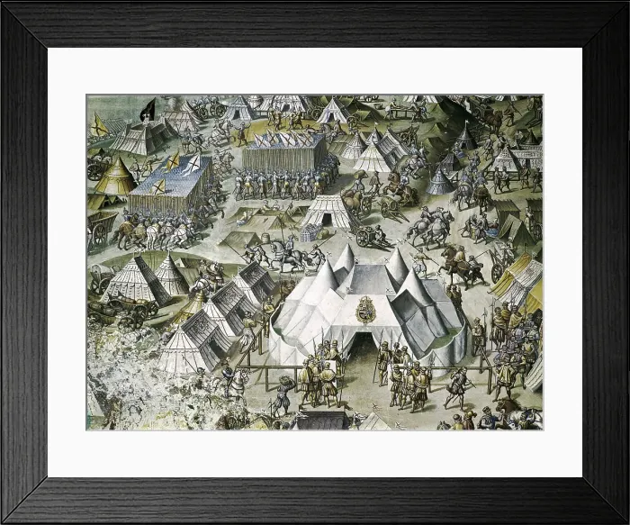 Framed Print : CASTELLO, Fabrizio (1562-1617). Battle of St. Quentin. 1590-1591. The spanish troops defeated the french of Henry II in 1557. Detail of the spanish camp and the tent of Philip II Framed Print : CASTELLO, Fabrizio (1562-1617). Battle of St. Quentin. 1590-1591. The spanish troops defeated the french of Henry II in 1557. Detail of the spanish camp and the tent of Philip II