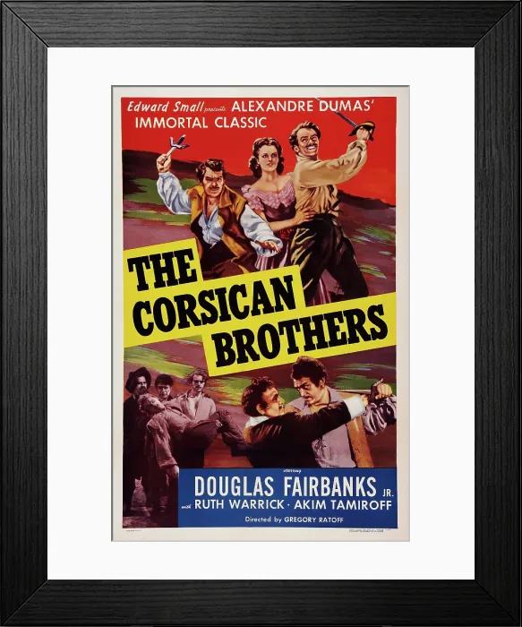 Framed Print : THE CORSICAN BROTHERS, US poster art, from left: Akim Tamiroff, Ruth Warrick, Douglas Fairbanks, Jr. 1941 Framed Print : THE CORSICAN BROTHERS, US poster art, from left: Akim Tamiroff, Ruth Warrick, Douglas Fairbanks, Jr. 1941