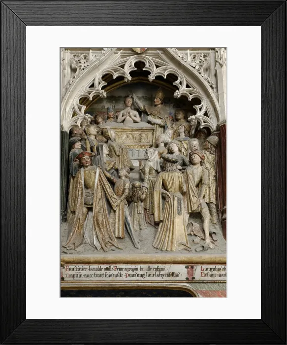 Framed Print : FRANCE. Amiens. Notre Dame cathedral. South wall of the choir. Series of bas-reliefs depicting the story of Saint Fermin. Gothic art. Relief Framed Print : FRANCE. Amiens. Notre Dame cathedral. South wall of the choir. Series of bas-reliefs depicting the story of Saint Fermin. Gothic art. Relief