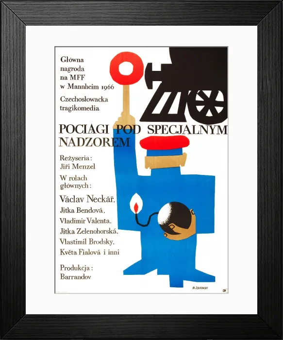 Framed Print : CLOSELY WATCHED TRAINS, Polish poster art, 1966