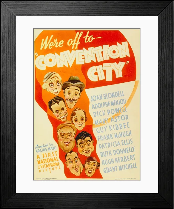 Framed Print : CONVENTION CITY, from top: Joan Blondell, Adolphe Menjou, Dick Powell, Mary Astor, Guy Kibbee, Frank McHugh, Hugh Herbert, Ruth Donnelly on midget window card, 1933