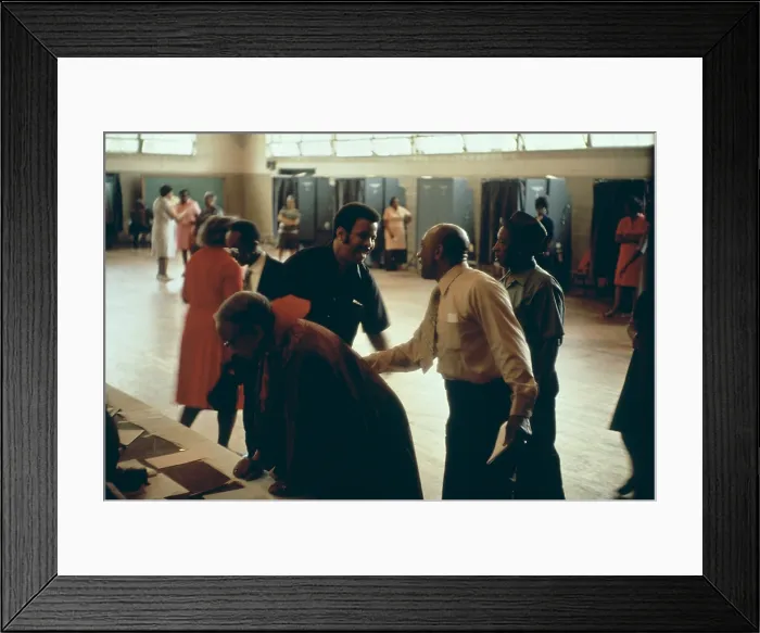 Framed Print : African Americans voting at the polls in Birmingham Alabama in the 1970s. Ten years before the city was a violent battleground of the Civil Rights movement. Ca. 1975