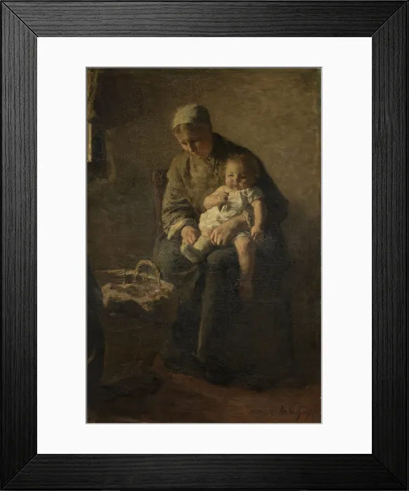Framed Print : Mother with her Child, by Albert Neuhuys, c. 1880-99. Dutch painting, oil on canvas. A mother sits on a chair with her baby on her lap as she pulls on its stocking Framed Print : Mother with her Child, by Albert Neuhuys, c. 1880-99. Dutch painting, oil on canvas. A mother sits on a chair with her baby on her lap as she pulls on its stocking