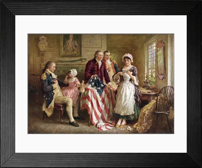 Framed Print : American Revolution. Betsy Ross ran an upholstery business in Philadelphia which repaired uniforms, make tents, blankets, and flags for the Continential armed forces Framed Print : American Revolution. Betsy Ross ran an upholstery business in Philadelphia which repaired uniforms, make tents, blankets, and flags for the Continential armed forces