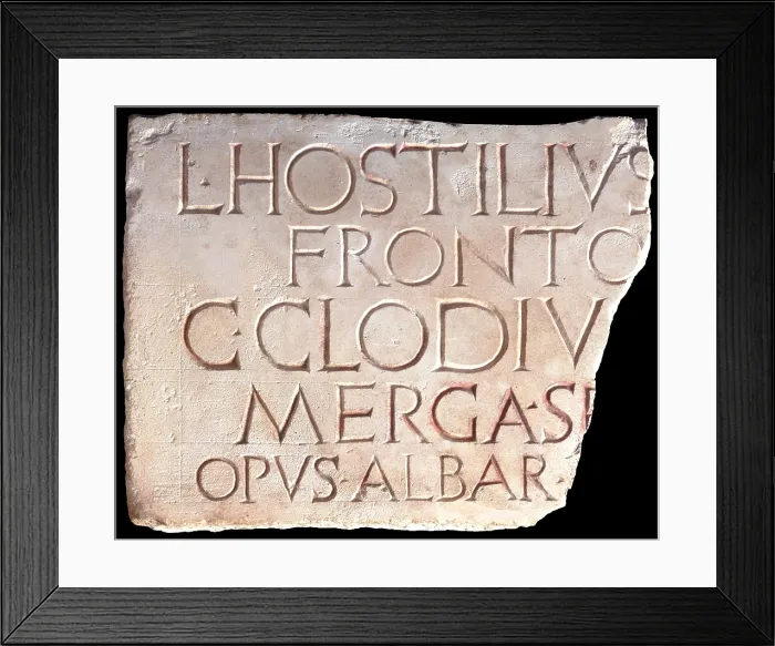 Framed Print : Fragment of inscription, by Unknown Author, 1st Century A.C. marble - Italy, Lombardy, Brescia, Santa Giulia Museum. Whole artwork view