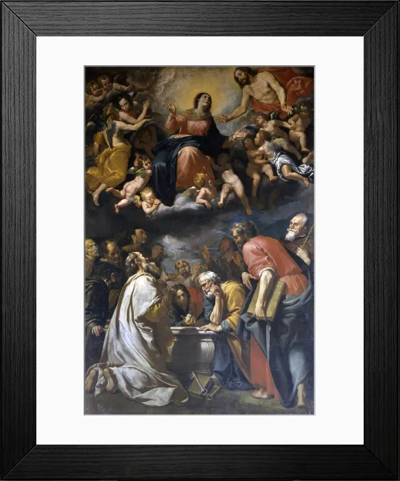 Framed Print : Virgin Assumption, by Domenico Fiasella also known as Sarzana, 1632, 17th Century, oil on canvas - Italy, Liguria, Genoa, Sanctuary of Our Lady of the Mountain