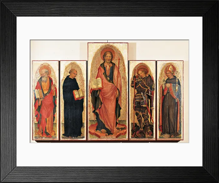 Framed Print : Polyptych of St James (St James the Greater with St John the Evangelist and St Filippo Benizzi (one of the saints of the Order of Servites), St. Michael the Archangel and St