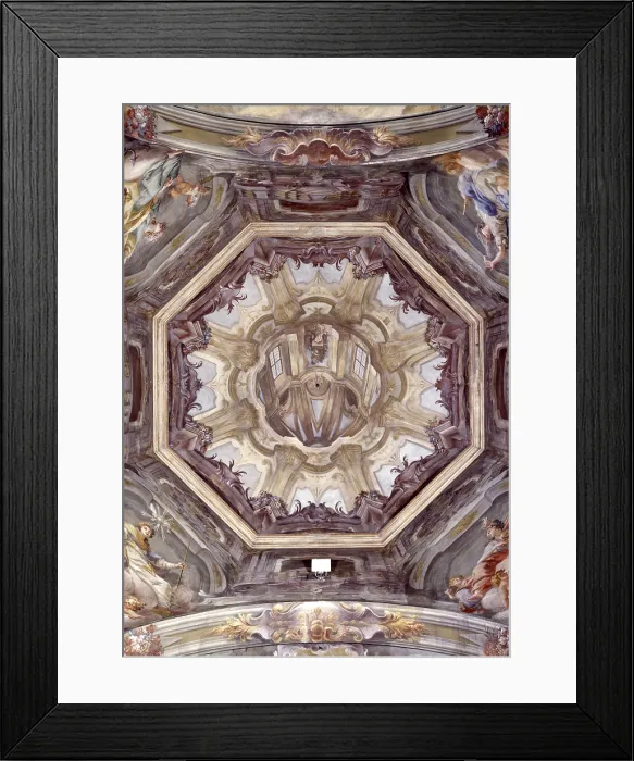 Framed Print : Decoration, by Pietro Fea, 18th Century, fresco - Italy, Piedmont, Vercelli, Church of Saint Christopher. Detail. Zenith view of the dome painted with a trompe l'oeil