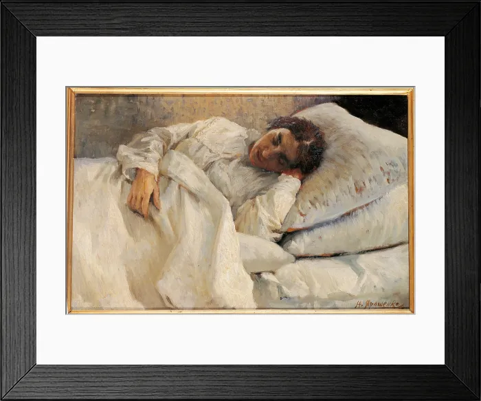 Framed Print : Sleeping Girl, by Nikolaj Aleksandrovic Jarosenko, 1881, 19th Century, oil on canvas, cm 34 x 50, 4 - Russia, Moscow, Tretjakov State Gallery, Inv. 11.220