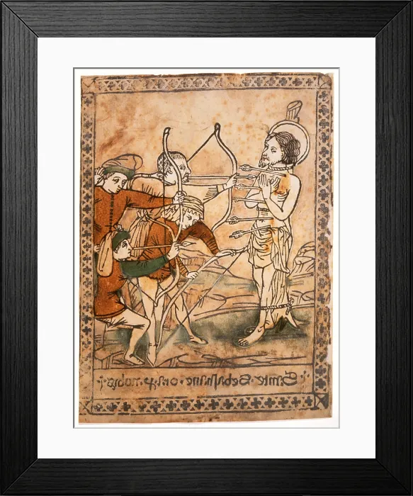 Framed Print : Martyrdom of St. Sebastian, by Unknown Artist, 1430, 15th Century, woodcut on paper - Italy, Emilia Romanga, Ravenna, Classense Library. Whole artwork view. St Framed Print : Martyrdom of St. Sebastian, by Unknown Artist, 1430, 15th Century, woodcut on paper - Italy, Emilia Romanga, Ravenna, Classense Library. Whole artwork view. St