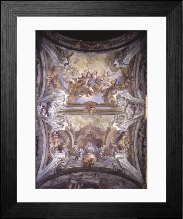 Framed Print : Decoration of St. Christopher, by Pietro Fea, 18th Century, fresco - Italy, Piedmont, Vercelli, Church of St. Christopher. Whole artwork view Framed Print : Decoration of St. Christopher, by Pietro Fea, 18th Century, fresco - Italy, Piedmont, Vercelli, Church of St. Christopher. Whole artwork view