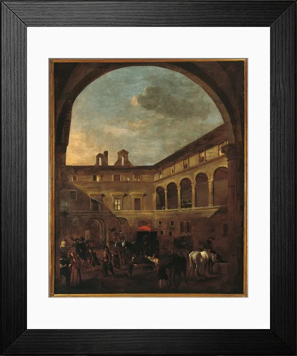 Framed Print : Courtyard of Palazzo Nardini, Via del Governo Vecchio, Rome, by Jan Miel, 17th Century, cm 143 x 116 - Italy, Lazio, Rome, Palazzo Koch, Gualino collections. All Framed Print : Courtyard of Palazzo Nardini, Via del Governo Vecchio, Rome, by Jan Miel, 17th Century, cm 143 x 116 - Italy, Lazio, Rome, Palazzo Koch, Gualino collections. All