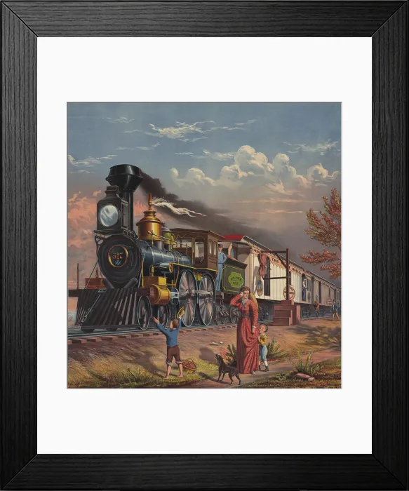 Framed Print : THE FAST MAIL. Railroads became moving post offices that picked up with special hook and delivered mail bags without stopping. Post Office cars were staffed to sort mail en route