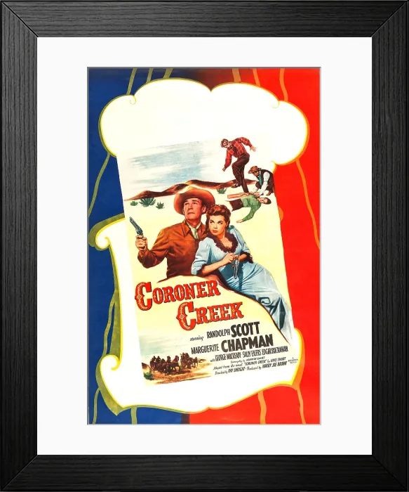 Framed Print : CORONER CREEK, US poster, Randolph Scott, Marguerite Chapman, 1948 Framed Print : CORONER CREEK, US poster, Randolph Scott, Marguerite Chapman, 1948