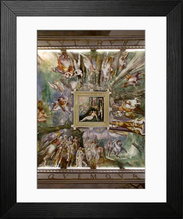 Framed Print : Sala dellAetas Felicior or Room of the Kiss Frescos of the Vault, by Girolamo Mirala, Giacomo o Jacopo Zanguidi known as Bertoia, 1570 - 1573, 16th Century, fresco, - Italy Framed Print : Sala dellAetas Felicior or Room of the Kiss Frescos of the Vault, by Girolamo Mirala, Giacomo o Jacopo Zanguidi known as Bertoia, 1570 - 1573, 16th Century, fresco, - Italy
