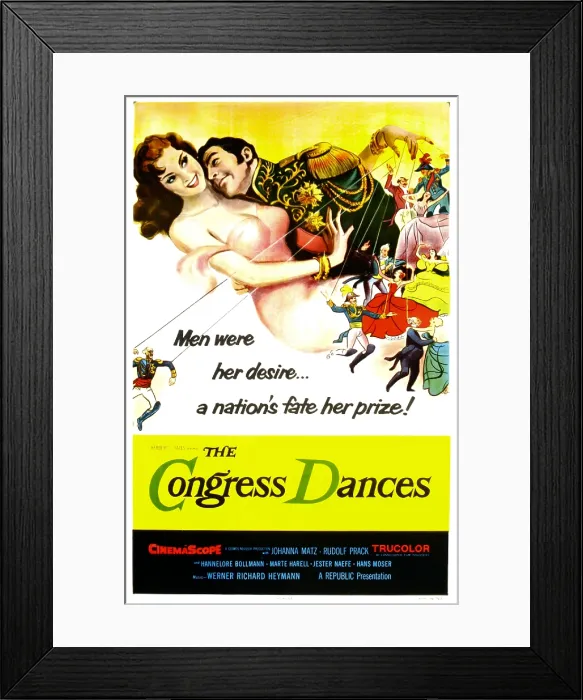 Framed Print : THE CONGRESS DANCES, (aka CONGRESS DANCES), (aka DER KONGREB TANZT), Austrian poster, from left: Johanna Matz, Rudolf Prack, 1955