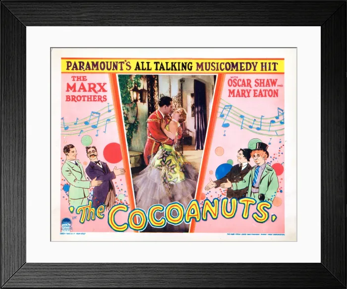 Framed Print : THE COCOANUTS, lobbycard, The Marx Brothers - border: from left: Zeppo Marx, Groucho Marx, Chico Marx, Harpo Marx, inset right: Mary Eaton, 1929 Framed Print : THE COCOANUTS, lobbycard, The Marx Brothers - border: from left: Zeppo Marx, Groucho Marx, Chico Marx, Harpo Marx, inset right: Mary Eaton, 1929