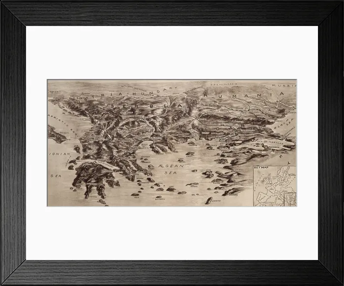 Framed Print : World War 1 Map of the of Balkan Region. 1916. Map of Serbia, Bulgaria, Rumania, Greece, Bosnia, Herzegovina, and the seas bordering them. (BSLOC_2012_4_14) Framed Print : World War 1 Map of the of Balkan Region. 1916. Map of Serbia, Bulgaria, Rumania, Greece, Bosnia, Herzegovina, and the seas bordering them. (BSLOC_2012_4_14)