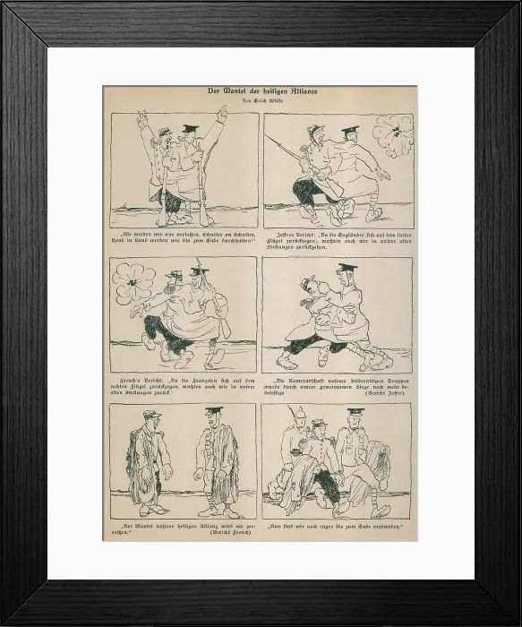 Framed Print : German WW1 cartoon ridiculing the The Coat of the Holy Alliance. 1915
