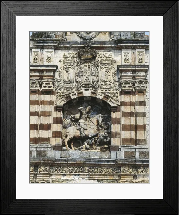 Framed Print : CID, Rodrigo Diaz de Vivar, called The (1043-1099). Castilian knight. Front of the monastery with a representation of The Cid on his horseback fighting against the Saracens