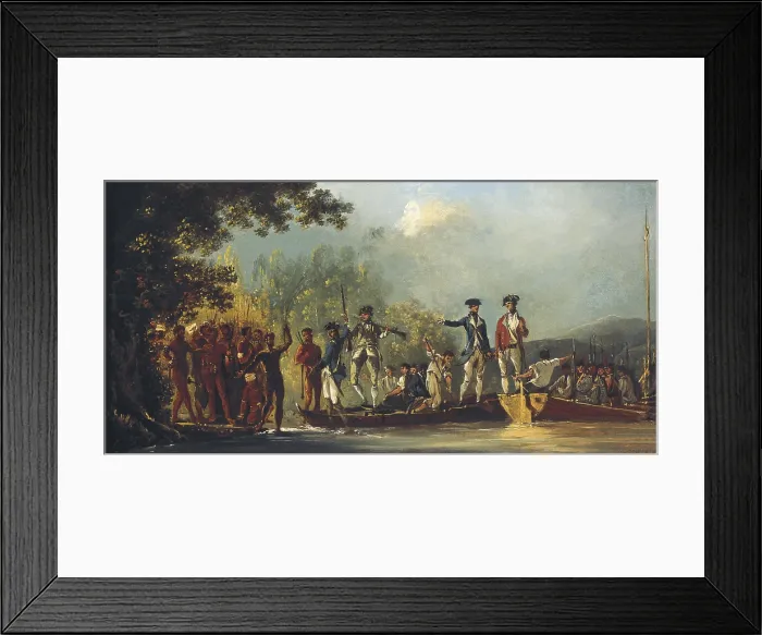 Framed Print : HODGES, William (1744-1797). Landing at Mallicolo (Malekula), one of the New Hebrides 1774. ca. 1776