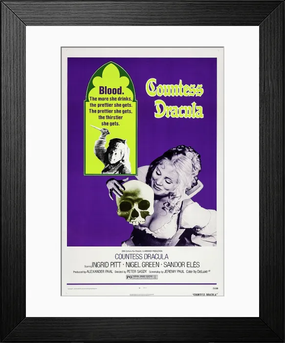 Framed Print : COUNTESS DRACULA, US poster, Ingrid Pitt, 1971